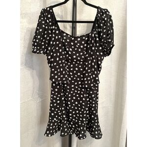 Dress Forum Black Floral Mini Dress Large Puff Sleeve Smocked Babydoll